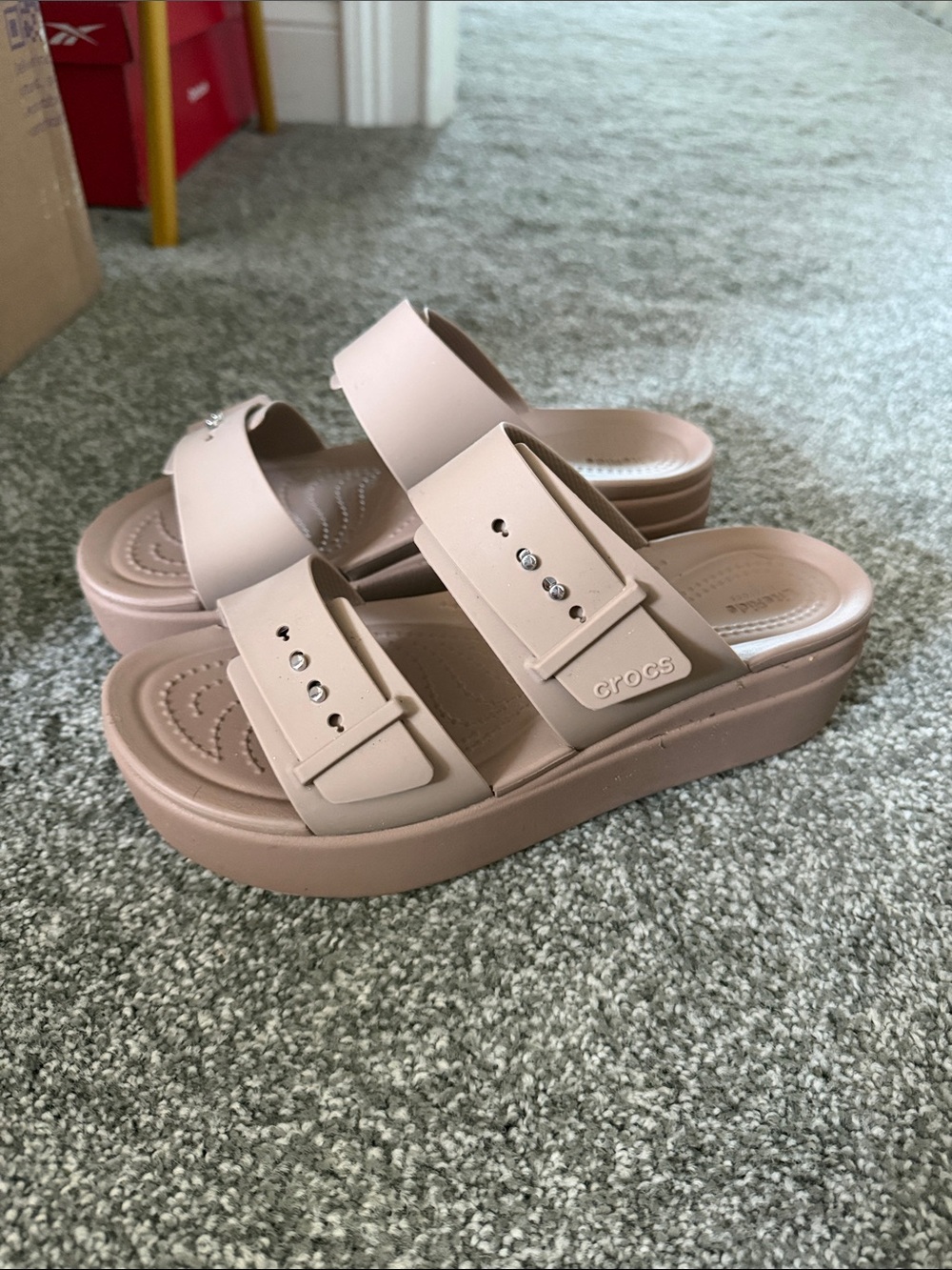 CROCS Women’s Blush Pink Tan Platform Slide Sandals